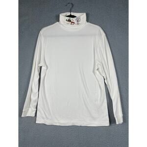 Croft & Barrow Women's White Turtle Neck Shirt With Holiday Scenery Neck Size M